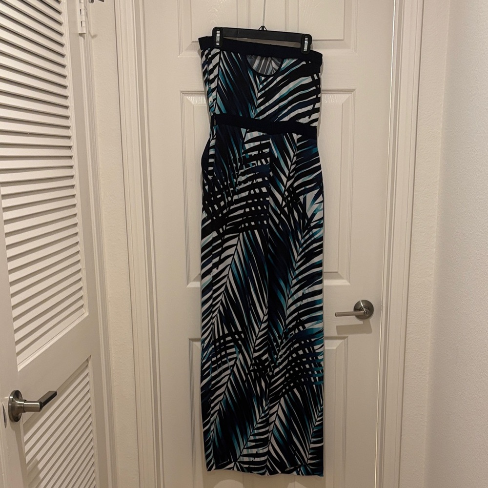 Trina Turk Black and Teal Leaf Print Wide-Leg Jumpsuit - Picture 5 of 7